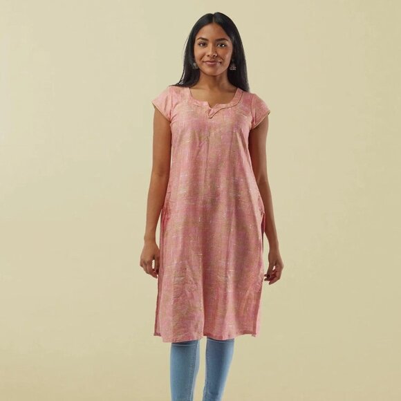 Pink and Gold Rayon Kurta for Stylish Looks | Muvvas Boutique - Picture 1 of 4